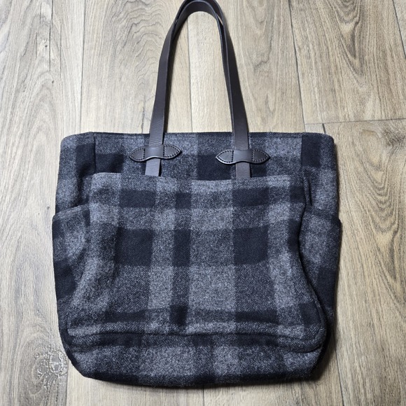 Filson Other - Filson Gray Black Wool Leather Strap Mackinaw Tote Bag
